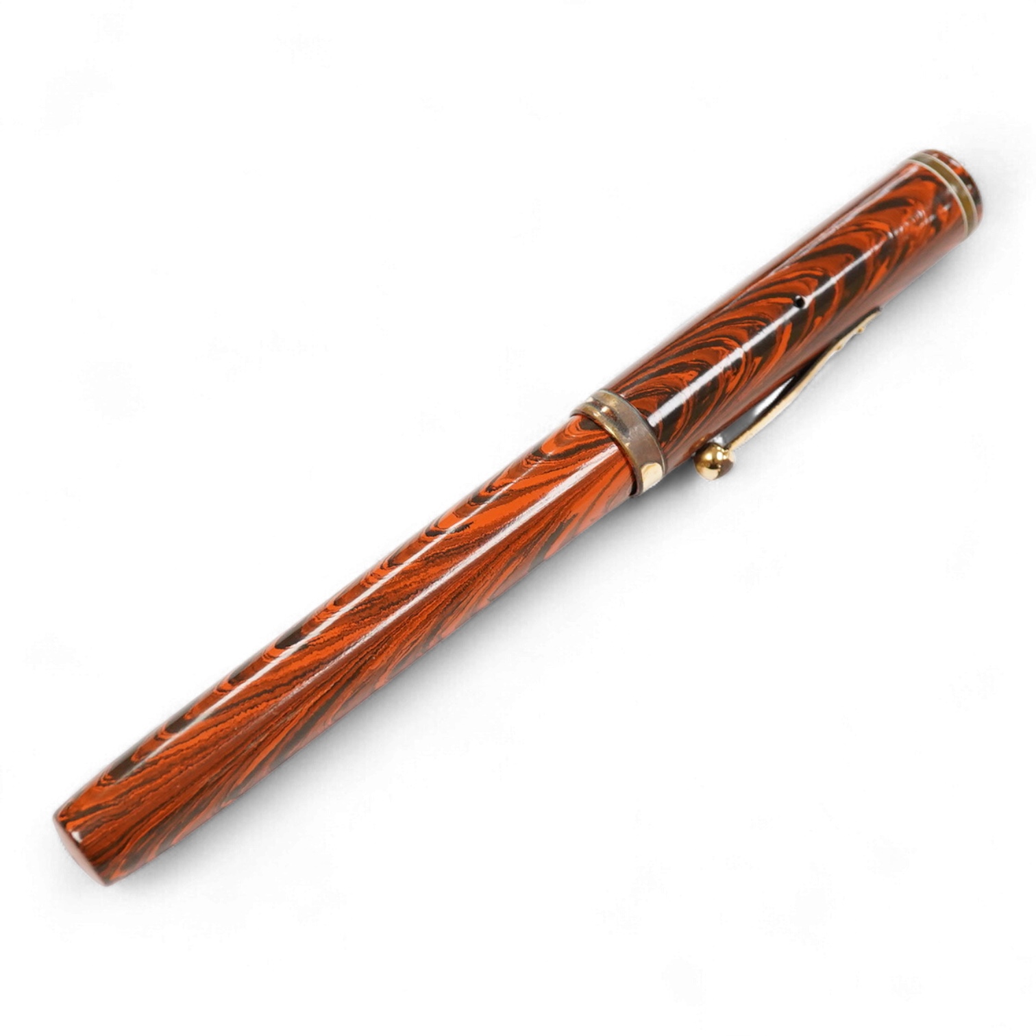 A Waterman Red Ripple No.7 lever filler with yellow cap band and fitted with a Waterman nib